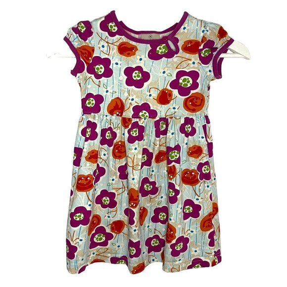 Hanna Andersson Short Sleeve Floral Dress Blue/Plum/Red/Orange Size 90 3(US) - Picture 1 of 8